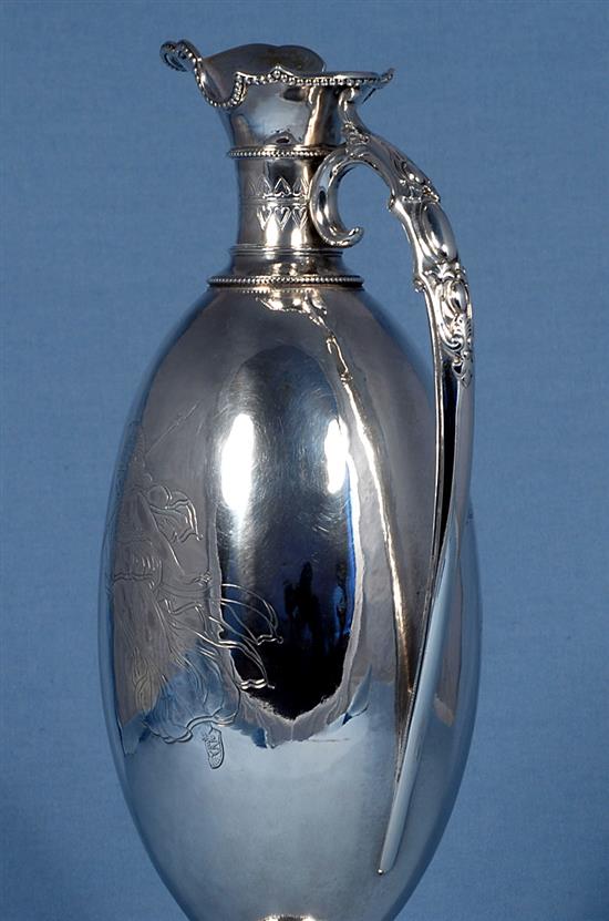 A mid Victorian silver wine ewer, by George Richards Elkington, Height 311mm Weight 21.1oz/658grms